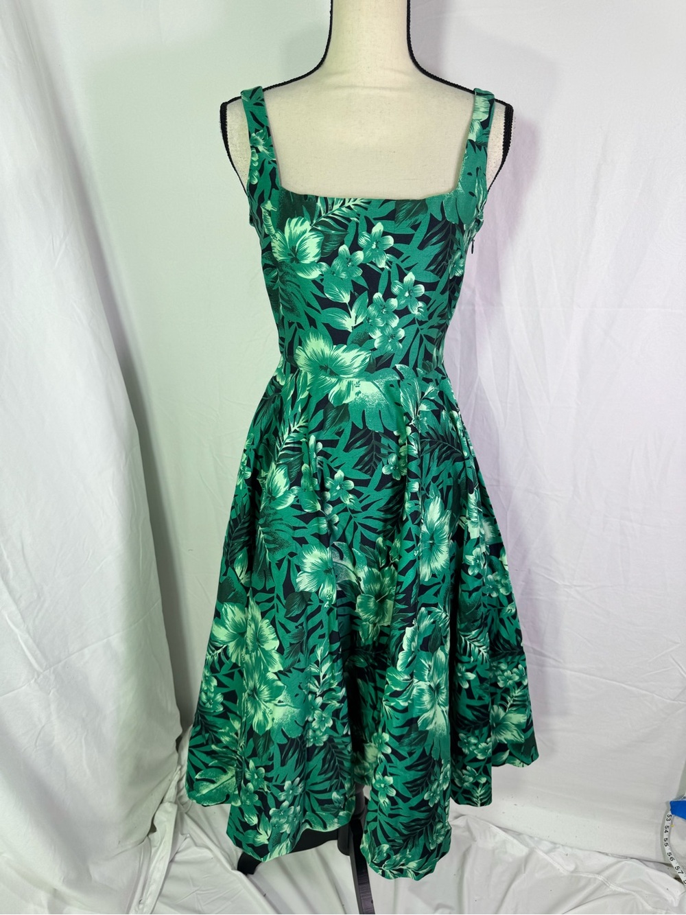 Zara Green Tropical Floral Fit Flare Midi Dress NWT Size Small Boho Chic